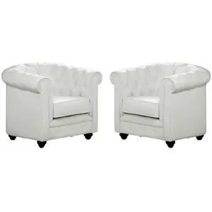 Vente-unique - Fauteuil Salon - Lot de 2 Fauteuils Chesterfield - Simili Blanc pas cher