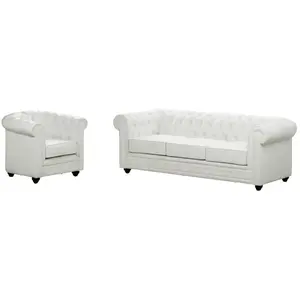 VENTE-UNIQUE Canapé 3 places et fauteuil CHESTERFIELD - Simili Blanc pas cher