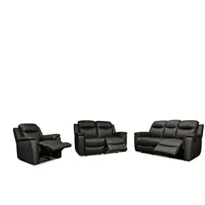VENTE-UNIQUE Canapés 3 places 2 places et un fauteuil relax evasion en cuir - Noir pas cher