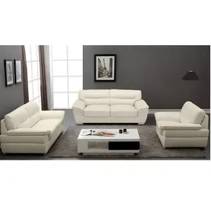 Canapé 3+2+1 places en cuir THIBAULT - Ivoire - VENTE-UNIQUE - Fixe - Contemporain - Design pas cher