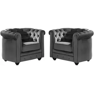 Vente-unique - Lot de 2 Fauteuils chesterfield - Velours anthracite pas cher