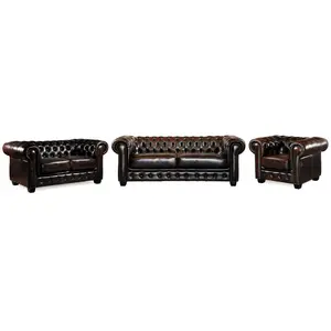 VENTE-UNIQUE Canapé chesterfield 3+2+1 places BRENTON 100% cuir de buffle - Marron reflets châtains pas cher