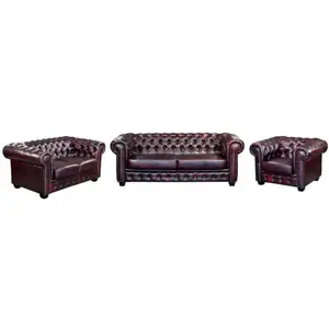 VENTE-UNIQUE Canapé chesterfield 3+2+1 places BRENTON 100% cuir de buffle - Bordeaux pas cher