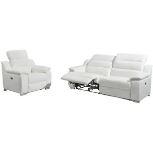 VENTE-UNIQUE Canapé 3 places et fauteuil relax électrique en cuir blanc ARENA III