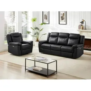 VENTE-UNIQUE Canapé 3 places et un fauteuil relax électrique en cuir KENNETH - Noir pas cher