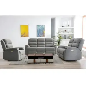 VENTE-UNIQUE Canapés 3 places 2 places et un fauteuil relax électrique en tissu anthracite NEVERS pas cher