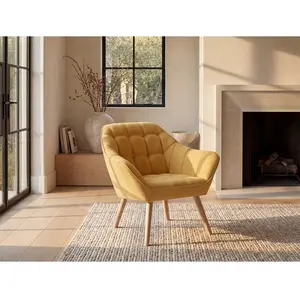 Fauteuil en tissu jaune moutarde - VENTE-UNIQUE - CASERTA - Style scandinave - Effet matelassé pas cher