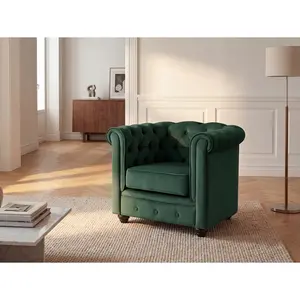 VENTE-UNIQUE Fauteuil en velours vert CHESTERFIELD pas cher