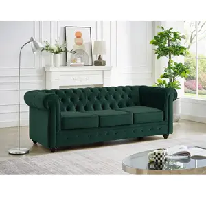 VENTE-UNIQUE Canapé 3 places en velours vert CHESTERFIELD