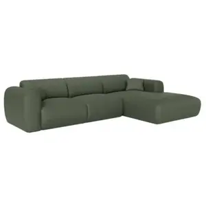 VENTE-UNIQUE Grand canapé d'angle droit en tissu chiné vert POGNI de Maison Céphy pas cher