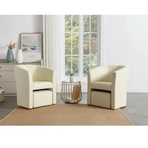 Vente-unique Fauteuil cabriolet et pouf en simili beige JOVANA pas cher