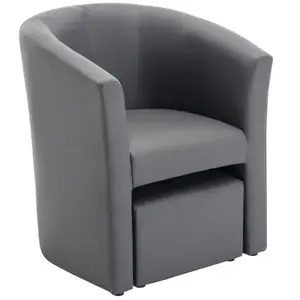 VENTE-UNIQUE Fauteuil cabriolet et pouf en simili gris JOVANA pas cher