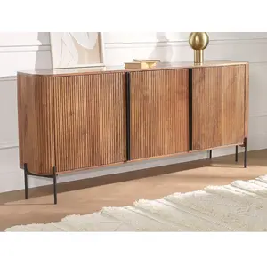 VENTE-UNIQUE Buffet avec 3 portes en bois de manguier et métal - Naturel et noir - BALIMELA pas cher