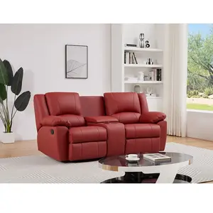 Canapé 2 places relax en cuir rouge - VENTE-UNIQUE - AROMA - Inclinaison 135° pas cher