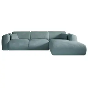 VENTE-UNIQUE Grand Canapé d'angle droit en tissu texturé bleu POGNI pas cher