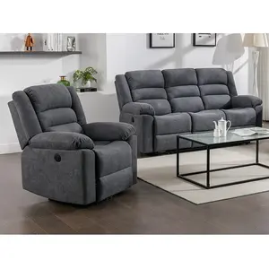 VENTE-UNIQUE Canapé 3 places et fauteuil relax électrique en tissu gris BUROLO pas cher