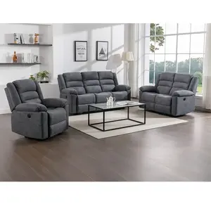 VENTE-UNIQUE Canapé 3 places, 2 places et fauteuil relax électrique en tissu gris BUROLO pas cher