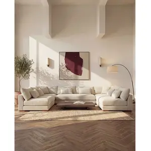 VENTE-UNIQUE Canapé d'angle panoramique en velours côtelé beige SPERONE pas cher