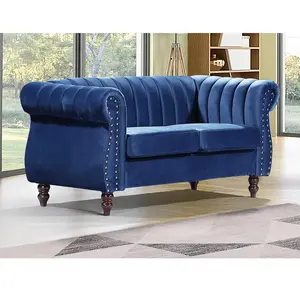 VENTE-UNIQUE Canapé chesterfield 2 places en velours bleu roi TRUMBO pas cher
