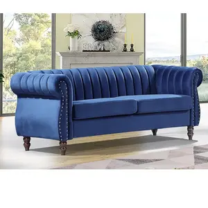 VENTE-UNIQUE Canapé chesterfield 3 places en velours bleu roi TRUMBO pas cher