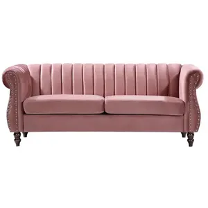 VENTE-UNIQUE Canapé chesterfield 3 places en velours vieux rose TRUMBO pas cher