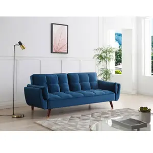 VENTE-UNIQUE Canapé 3 places convertible clic-clac en velours bleu GULCAN