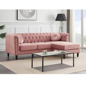 Vente-unique - Canapé d'angle réversible en velours vieux rose turner pas cher