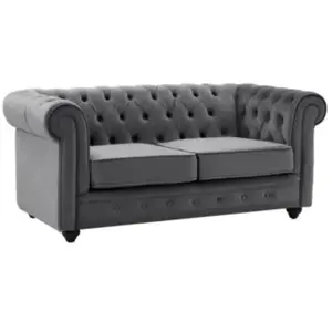 Vente-unique - Canapé 2 places en velours anthracite chesterfield pas cher