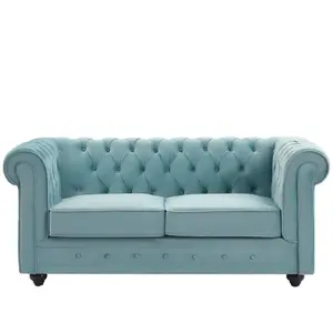 Vente-unique - Canapé 2 places en velours bleu pastel chesterfield pas cher