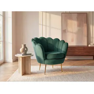 Fauteuil coquillage en velours vert sapin DANDELION - VENTE-UNIQUE - 1 place - Contemporain - Design - Intérieur pas cher