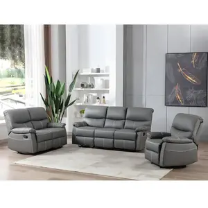 VENTE-UNIQUE Canapés 3 places 2 places et un fauteuil relax en simili gris CANBY pas cher