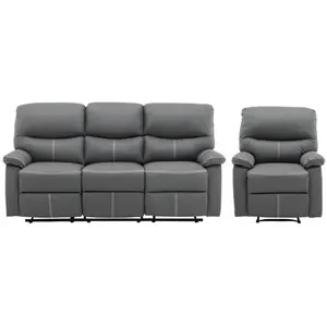 Vente-unique - Canapé 3 Places et Un Fauteuil Relax en Simili Gris Canby pas cher