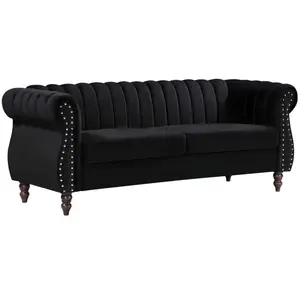 VENTE-UNIQUE Canapé chesterfield 3 places en velours noir TRUMBO pas cher