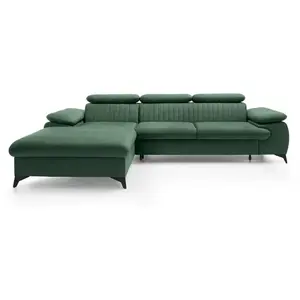 VENTE-UNIQUE Canapé d'angle gauche convertible en velours vert SAMARA pas cher