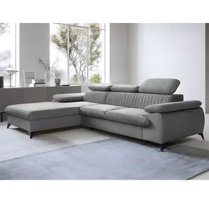 VENTE-UNIQUE Canapé d'angle gauche convertible en velours gris clair SAMARA pas cher