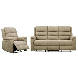 VENTE-UNIQUE Canapé 3 places et fauteuil relax électrique en tissu beige NEVERS pas cher