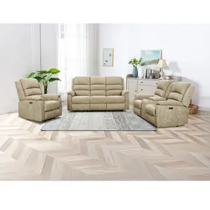 VENTE-UNIQUE Canapé 3+2+1 places relax électrique en tissu beige NEVERS pas cher