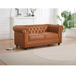 VENTE-UNIQUE Canapé 2 places en cuir de vachette camel CHESTERFIELD pas cher