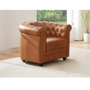 VENTE-UNIQUE Fauteuil en cuir de vachette camel CHESTERFIELD pas cher