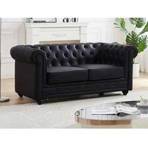 Vente-Unique Canapé 2 places en simili noir CHESTERFIELD pas cher