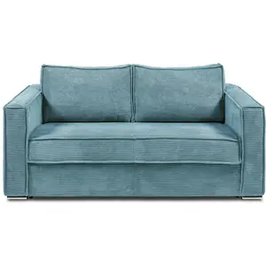 VENTE-UNIQUE Canapé 4 places convertible express en velours côtelé bleu turquoise - Couchage 160 cm - Matelas 22 cm LORETO pas cher