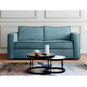 VENTE-UNIQUE Canapé 4 places convertible express en velours côtelé bleu turquoise - Couchage 160 cm - Matelas 14 cm LORETO pas cher