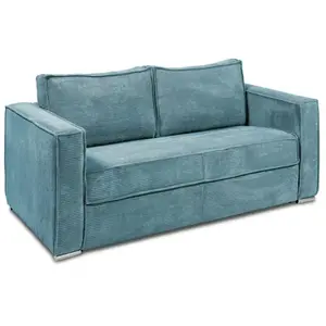 Comparateur de prix : VENTE-UNIQUE Canapé 3 places convertible express en velours côtelé bleu turquoise - Couchage à lattes larges 140 cm - Matelas 22 cm LORETO