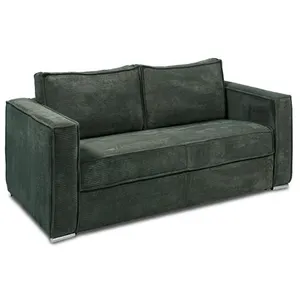 VENTE-UNIQUE Canapé 4 places convertible express en velours côtelé vert sapin - Couchage à lattes larges 160 cm - Matelas 18 cm LORETO pas cher