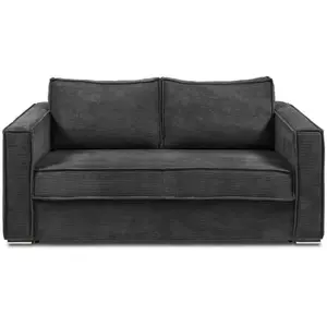 VENTE-UNIQUE Canapé 4 places convertible express en velours côtelé gris anthracite - Couchage 160 cm - Matelas 18 cm LORETO pas cher