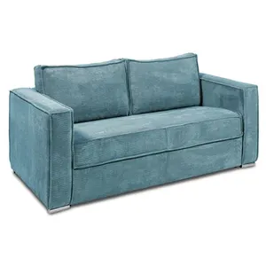 Vente-Unique Canapé 3 places convertible express en velours côtelé bleu turquoise - Couchage à lattes larges 140 cm - Matelas 18 cm LORETO pas cher