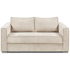 Vente-Unique Canapé 4 places convertible express en velours côtelé beige - Couchage à lattes larges 160 cm - Matelas 18 cm LORETO pas cher