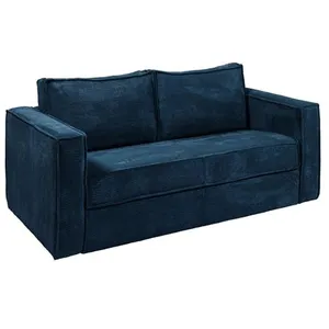 VENTE-UNIQUE Canapé 3 places convertible express en velours côtelé bleu - Couchage à lattes larges 140 cm - Matelas 18 cm LORETO pas cher