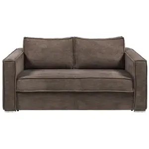 Vente-Unique Canapé 4 places convertible express en velours côtelé marron - Couchage à lattes larges 160 cm - Matelas 18 cm LORETO pas cher