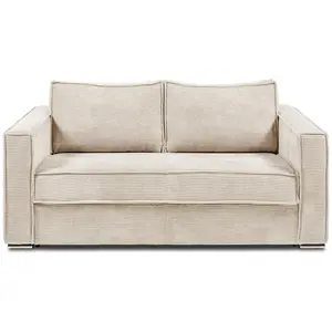 VENTE-UNIQUE Canapé 4 places convertible express en velours côtelé beige - Couchage 160 cm - Matelas 22 cm LORETO pas cher